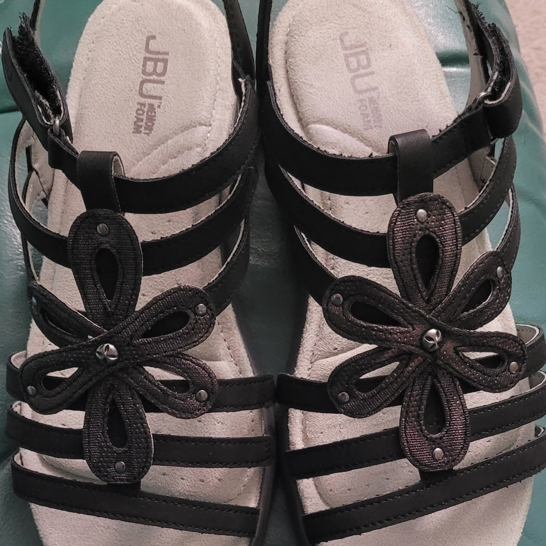 Jbu Women's Black Strappy Memory Foam Sandals, New, Size 7